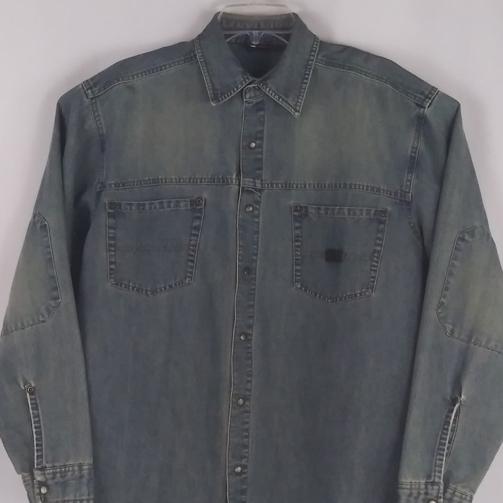 Bugle Boy blue denim long sleeve shirt men size M - Picture 3 of 5